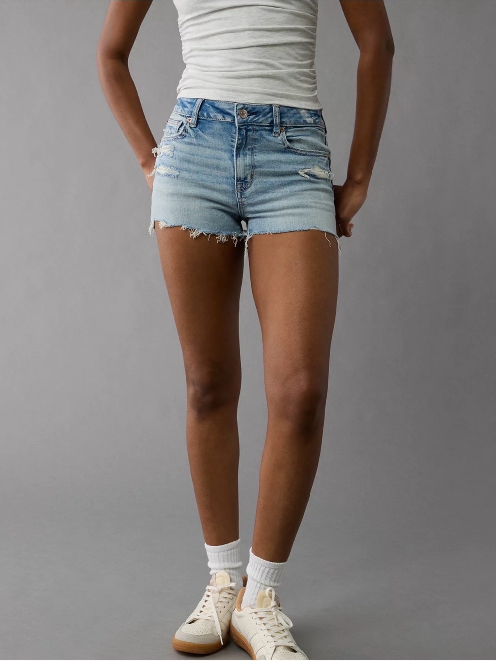 AE Next Level Ripped High-Waisted Denim Shortie Short